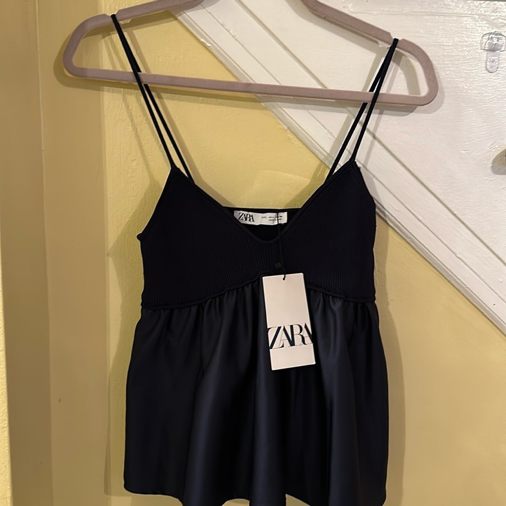Zara, midnight blue blouse size large, nwt